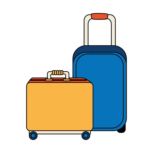 Set of wheeled suitcases isolated icons — Stock Vector