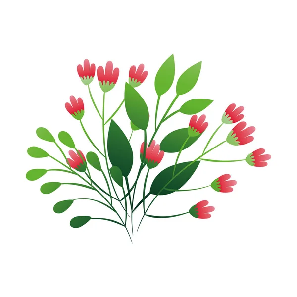 Söta blommor röd färg med grenar och blad — Stock vektor