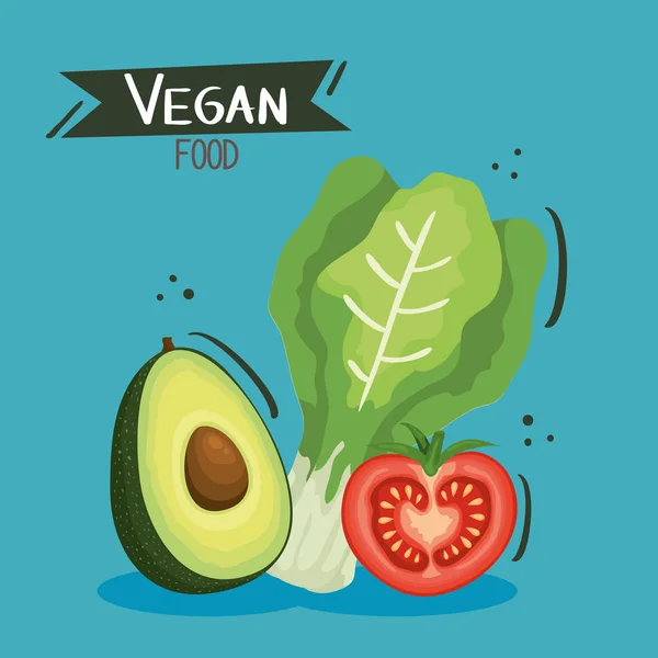 Veganský plakát s avokádem a zeleninou — Stockový vektor