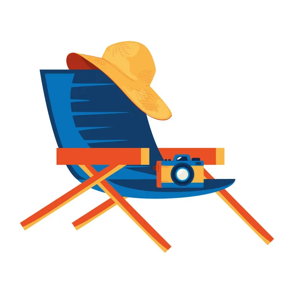 Summer chair with camera and hat female — Stock Vector