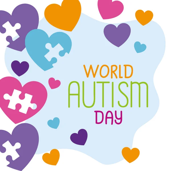 Světový den autismu se srdcem a kousky skládanky — Stockový vektor