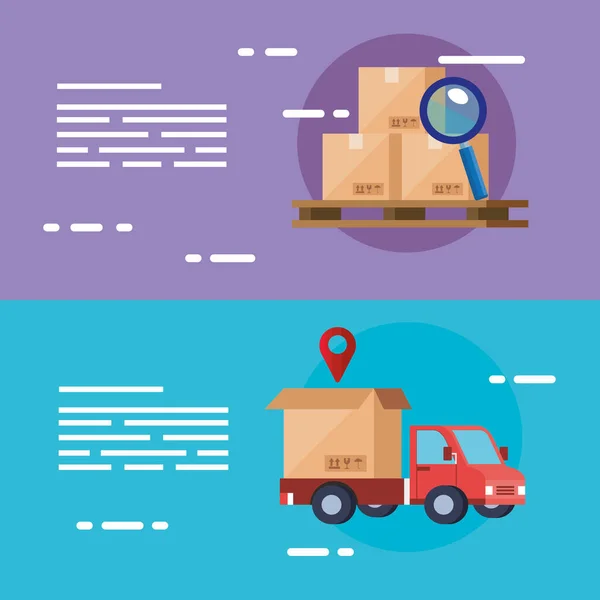 Conjunto de cartaz de entrega serviço logístico com ícones —  Vetores de Stock