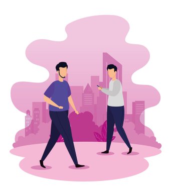 Şehir avatarı karakterindeki bir grup genç adam