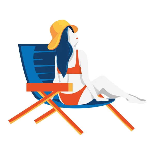 Woman sitting in chair beach — Stock Vector