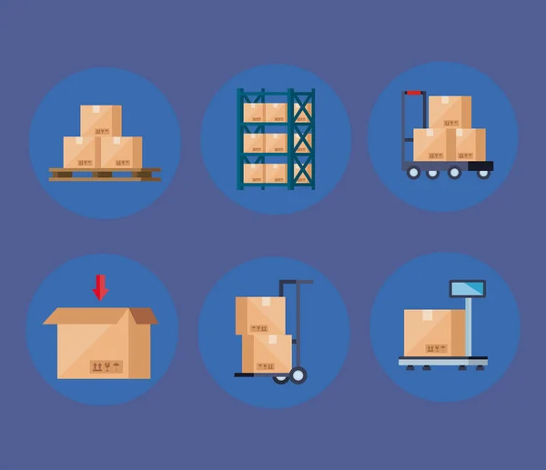 Conjunto de cajas paquetes de cartón — Vector de stock