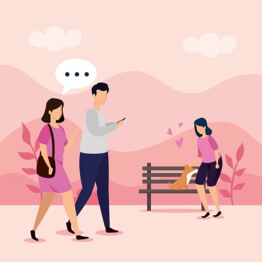 peyzaj avatar karakterleri içinde bir grup insan