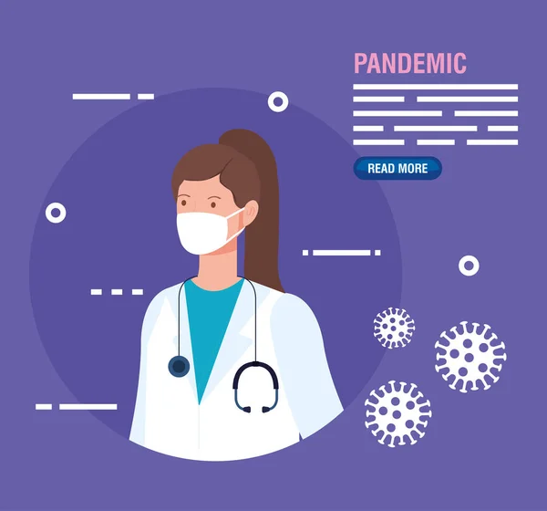 Pandemia coronavirus 2019 con médico femenino — Archivo Imágenes Vectoriales