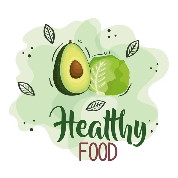 Hälsosam mat affisch med sallad och avokado — Stock vektor