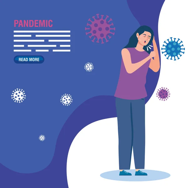 Mujer enferma de coronavirus pandémico 2019 — Vector de stock