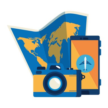 akıllı telefon ve fotoğraf makineli kağıt harita