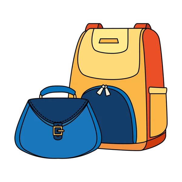 Sac à dos avec sac femme icône isolée — Image vectorielle
