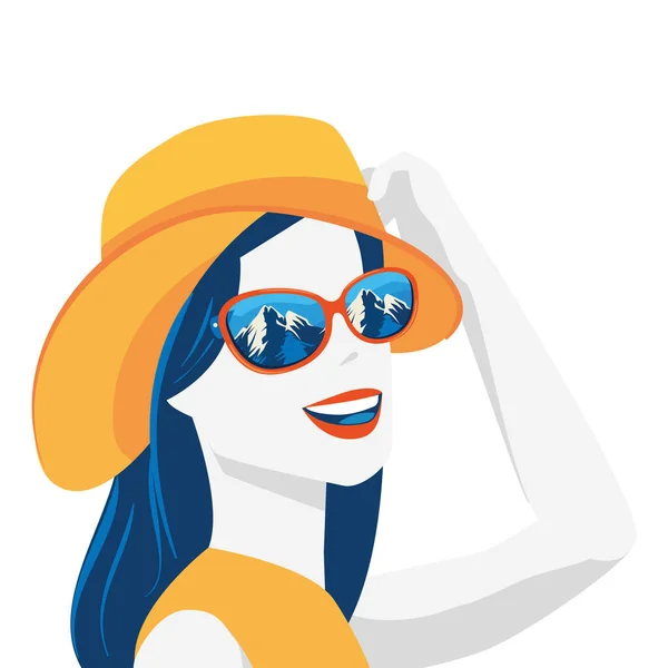 Hermosa mujer con sombrero de verano y gafas de sol — Vector de stock