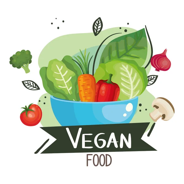 Αφίσα vegan τροφίμων με μπολ και λαχανικά — Διανυσματικό Αρχείο