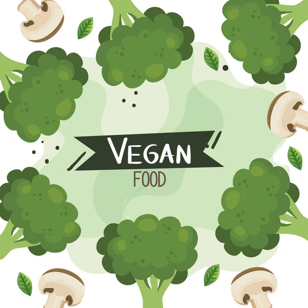 Vegan mataffisch med ram av broccoli och svamp — Stock vektor