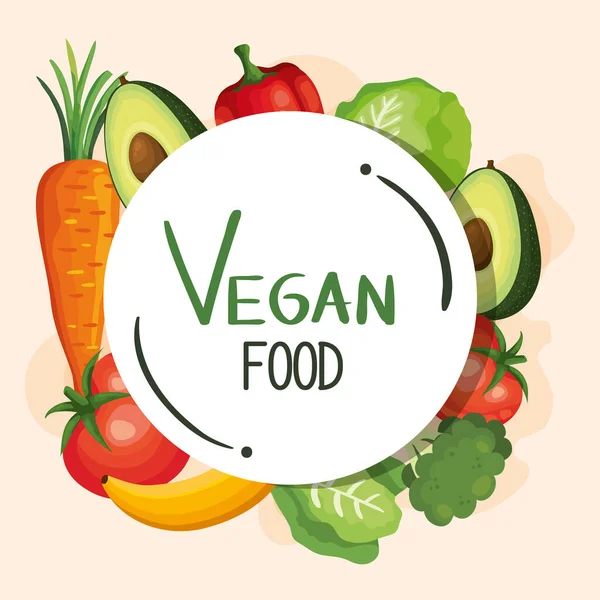 Cartel de comida vegana con conjunto de verduras — Vector de stock
