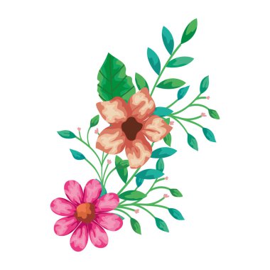 cute flowers with branches and leafs