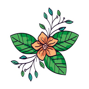 Dalları ve yaprakları olan sarı bir çiçek.