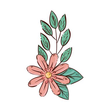 cute flower with branches and leafs