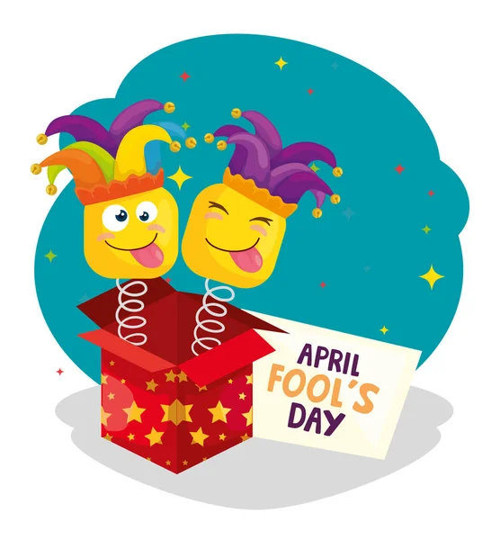 April fool day with box surprise and icons — 图库矢量图片