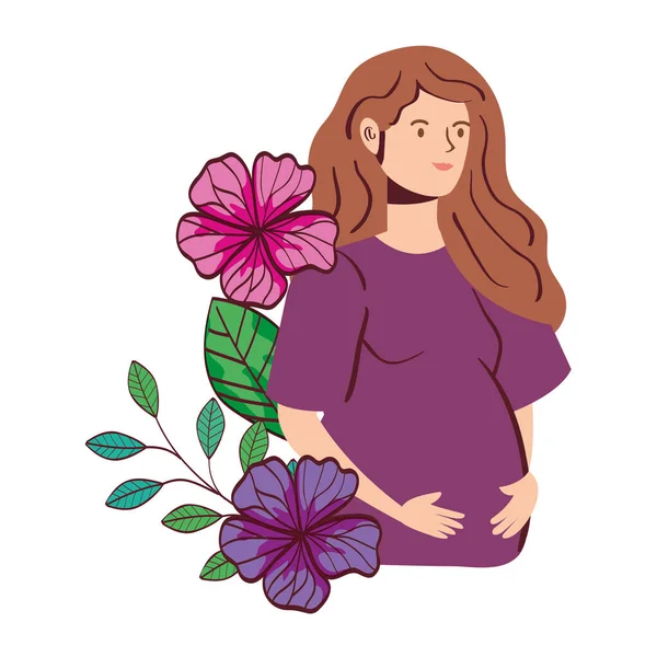 Cute woman pregnant with flowers decoration — 스톡 벡터