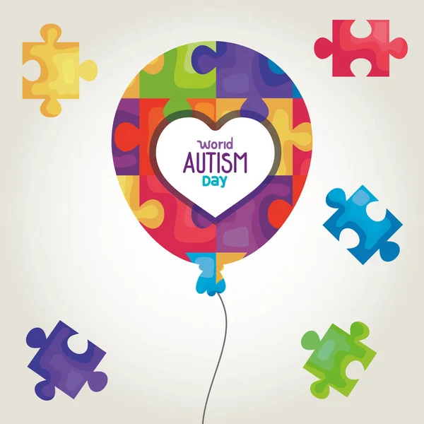 World autism day with balloon helium and puzzle pieces — ストックベクタ