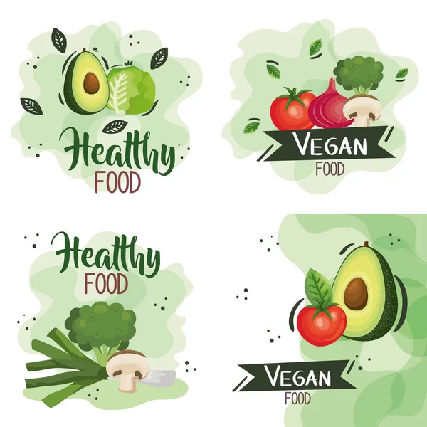 Conjunto de afiche de comida vegana con verduras — Vector de stock