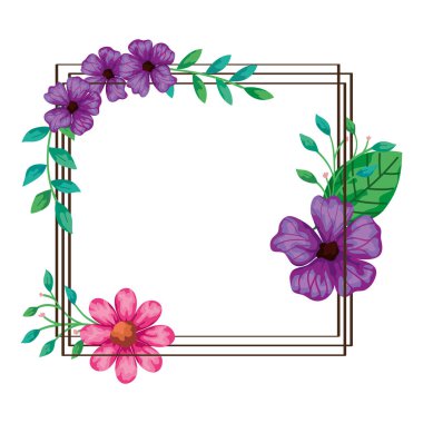 square frame of flowers purple and pink color