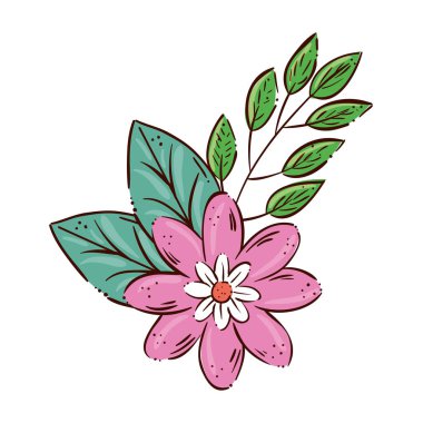 Şirin bir çiçek, dallı ve yapraklı izole bir ikon.