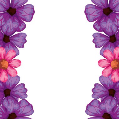 frame of cute flowers pink and purple color
