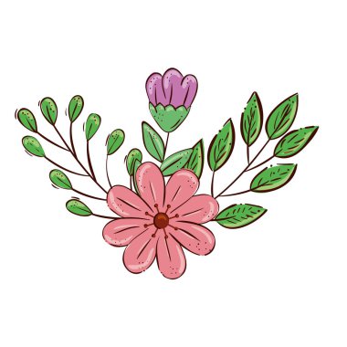 cute flowers with branches and leafs