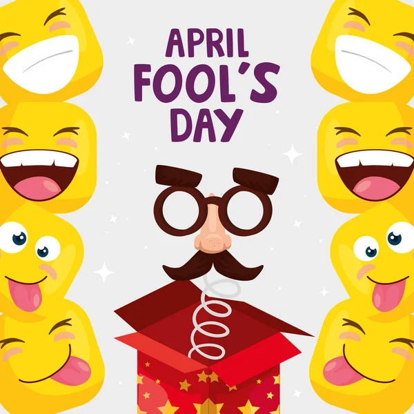 April fool day with emoticones and icons — Stock vektor