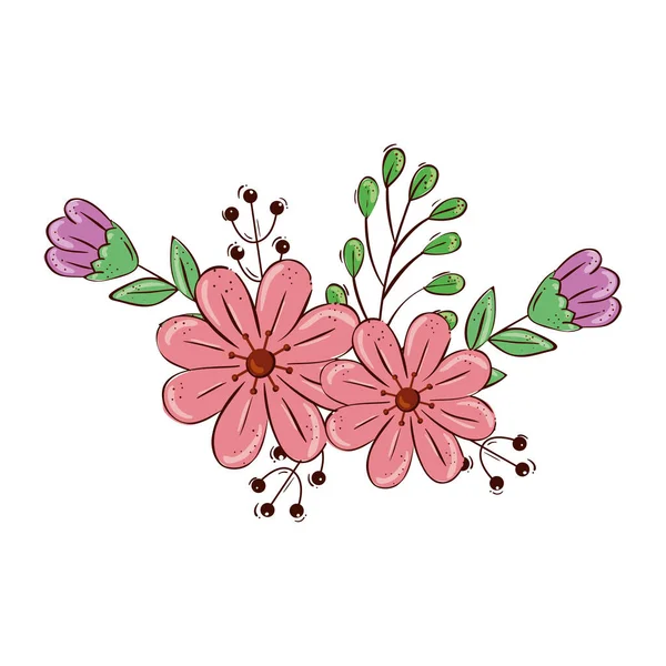 Flores lindas con ramas y hojas — Vector de stock