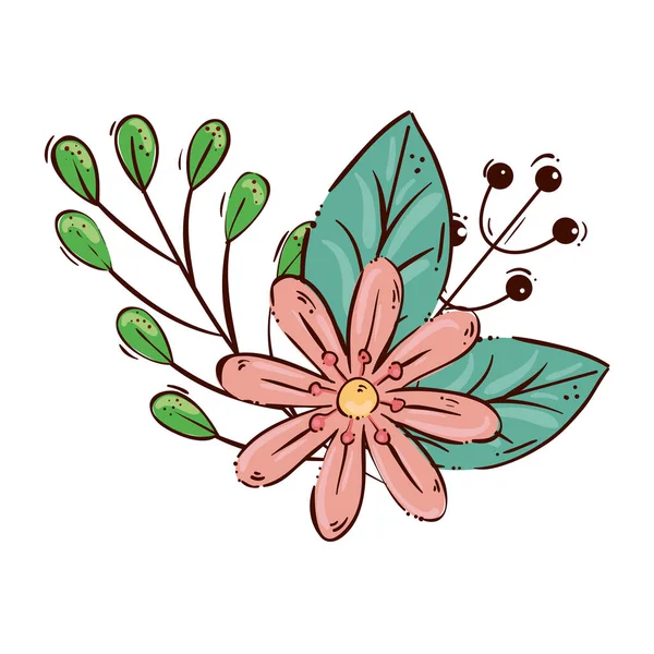 Linda flor con ramas y hojas — Vector de stock