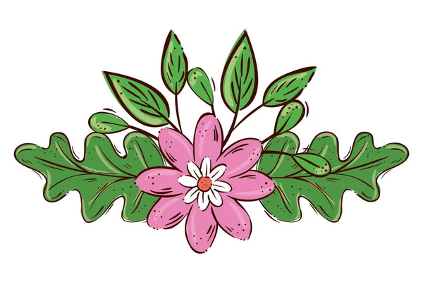 Rosa flor bonito com ramo e folhas ícone isolado — Vetor de Stock
