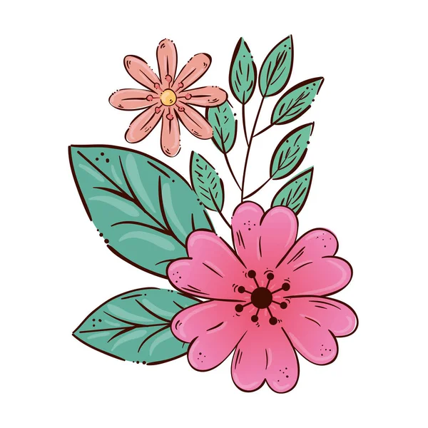 Cute flowers with branches and leafs — Stockvector