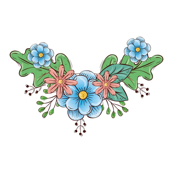 Милые цветы с ветками и листочками украшения — стоковый вектор