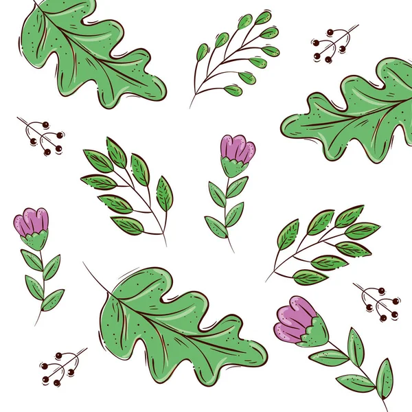 Fondo de flores púrpura con ramas y hojas — Archivo Imágenes Vectoriales