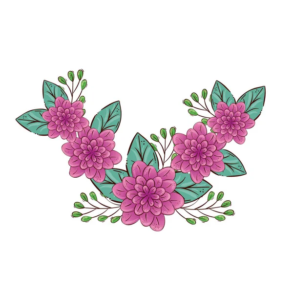 Милый цветок фиолетовый с ветвями и листьями — стоковый вектор