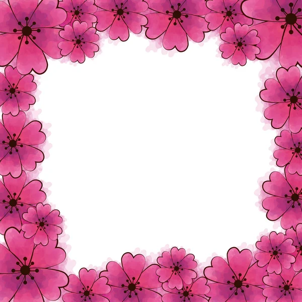 Cadre de fleurs mignonnes couleur rose icône isolée — Image vectorielle