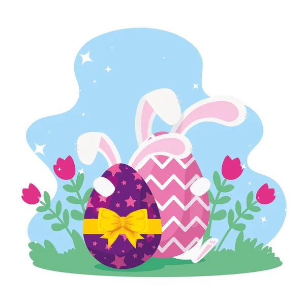 Eggs easter decorated with ears rabbit — Stock Vector