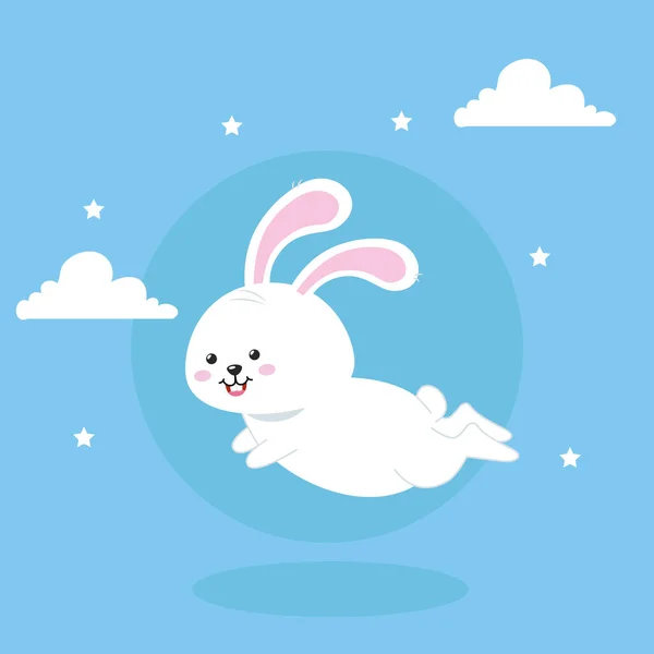 Cute rabbit animal jumping icon — Stock Vector