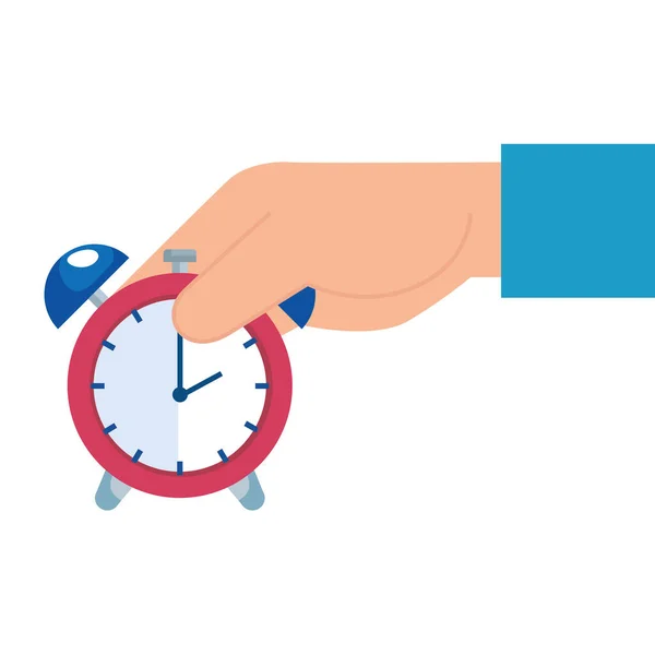 Hand with alarm clock time isolated icon — Stock Vector