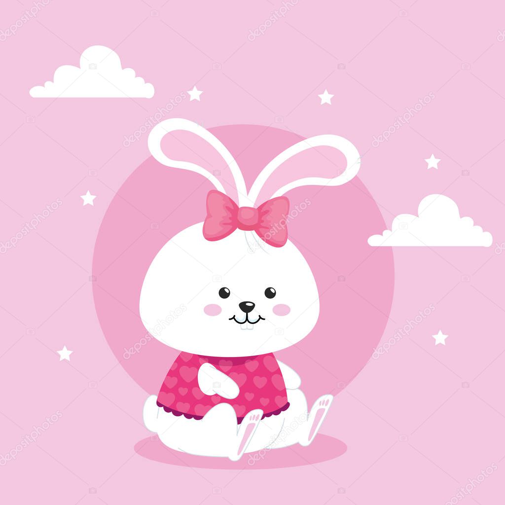 cute rabbit female in pink background