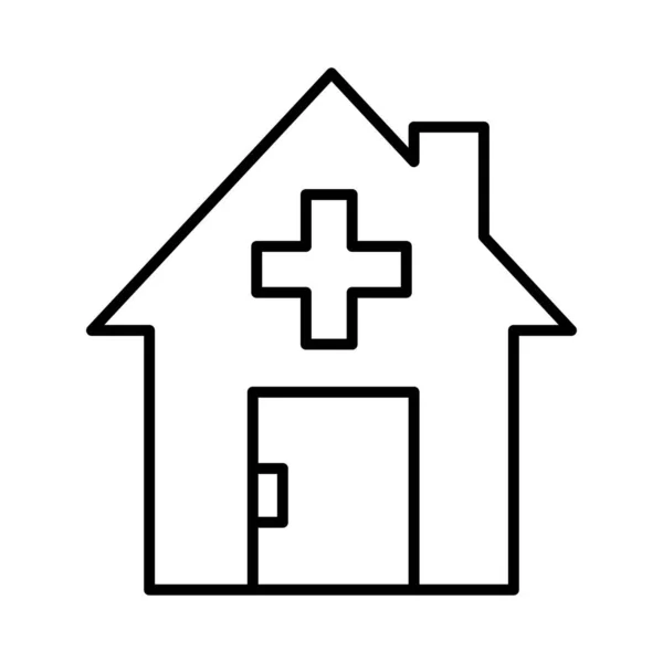 House with cross, line style icon — стоковый вектор