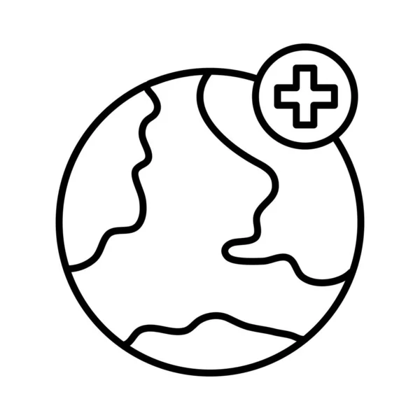 Planeta mundial com cruz, ícone de estilo de linha — Vetor de Stock