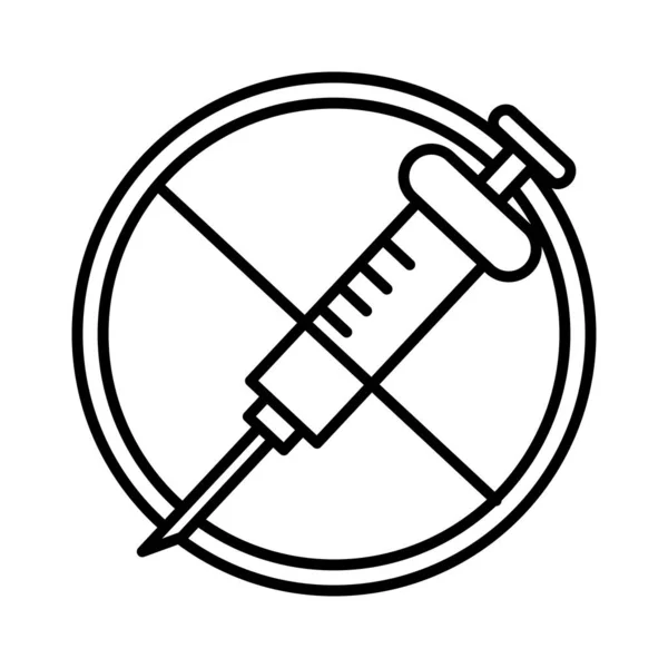 Signal interdit avec injection médicale, icône de style ligne — Image vectorielle