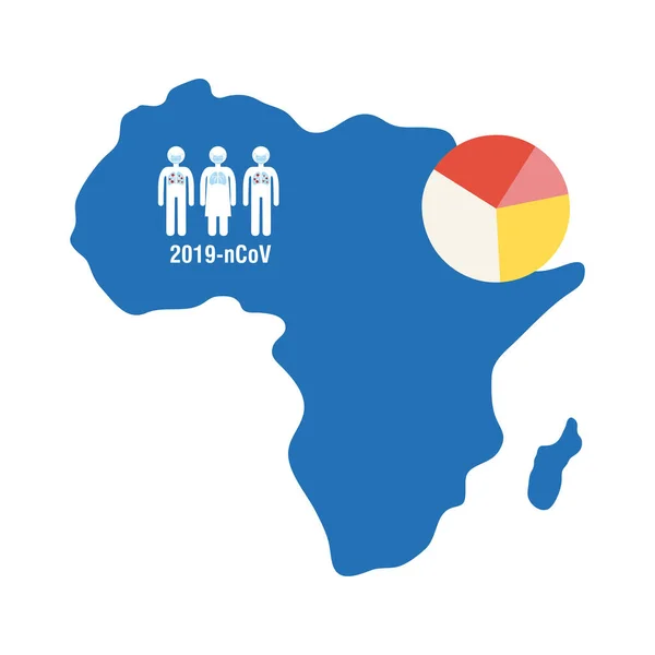 Mapa de áfrica com covid 19 informações e ícones, ícone de estilo plano — Vetor de Stock