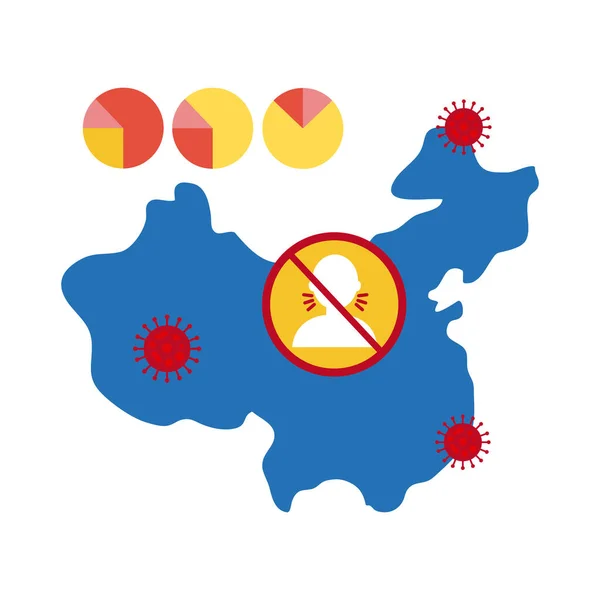 Mapa china de com covid 19 informações e ícones, ícone de estilo plano —  Vetores de Stock