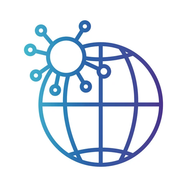 Terra do globo com partícula de 19 covid, ícone de estilo de linha gradiente — Vetor de Stock