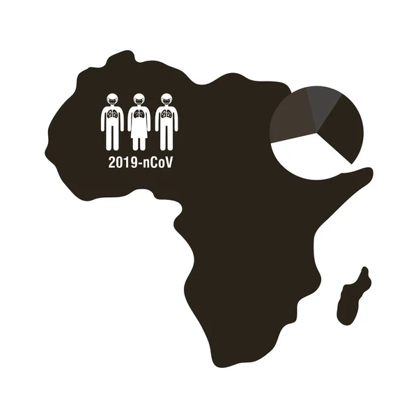 Mapa de áfrica com covid 19 informações e ícones, ícone de estilo de linha — Vetor de Stock